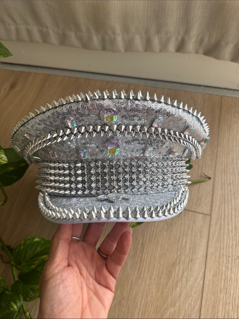 Silver Spike & Sequin Embellished Women's Cap burning man